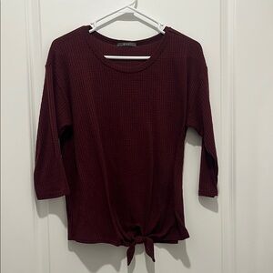 Women's Burgundy Top with Tie Front